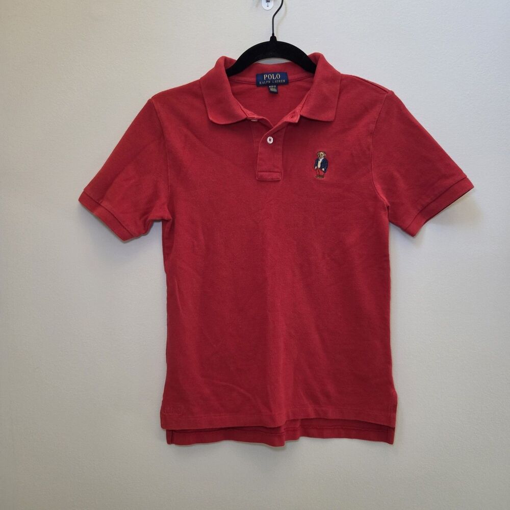 Ralph Lauren Polo Bear Logo Red Collared Shirt Youth M 10-12 Boys Preppy Kids
